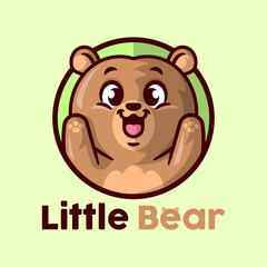 CUTE BROWN BEAR IS SMILING AND GREETING. CARTOON MASCOT.