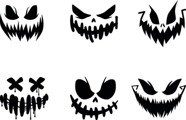 Scary and funny faces of Halloween pumpkin or ghost . Vector collection. - obrazy, fototapety, plakaty