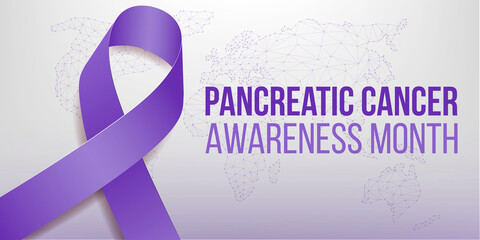 Pancreatic Cancer Awareness Month concept. Banner template with purple ribbon. Vector illustration.