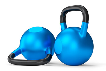 Naklejka na ściany i meble Set of gym blue kettlebell for workout isolated on white background