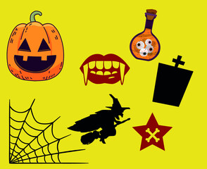 Abstract Design Halloween Day 31 October Objects Spider Tomb illustration Pumpkin Vector