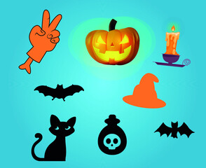 Abstract Objects Halloween Day 31 October Event Dark illustration Pumpkin Vector Bat and Cat
