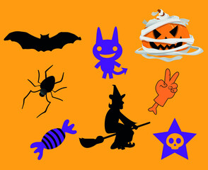 Abstract Design Halloween Day 31 October Objects Illustration Bat Candy Pumpkin Vector