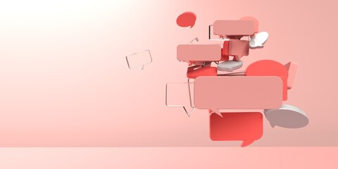 Floating speech bubbles on a colored background - 3D render illustration