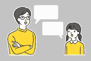 困った顔で会話する父親と娘のイラスト