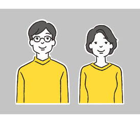 笑顔で並ぶ男性と女性のイラスト