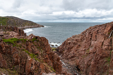 rocky coast of the North Sea with rocks. View from the mountain.Teriberka, Barents Sea, Murmansk region, Kola Peninsula