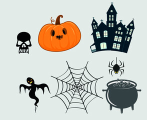 Obraz premium Abstract Happy Halloween Holiday Vector Objects Spider with Pumpkin Bat and Ghost