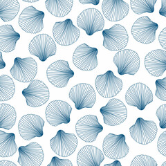 Seamless shell pattern. Blue vector illustration.  - 458081220