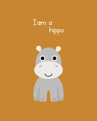 Cute little hippo. Vector illustration, design template for poster, greeting card, banner, print on children's t-shirt, clothes.