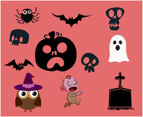Objects Happy Halloween 31 October Background with Tomb Ghost Bat Pumpkin Orange and Spider Vector