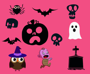 Objects Happy Halloween 31 October Background with Tomb Ghost Bat Pumpkin Orange and Spider Vector