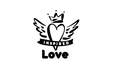 Drawn vector illustration of a heart and wings on a white background