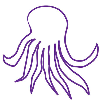 silhouette purple octopus doodle. pink octopus line vector illustration clip art