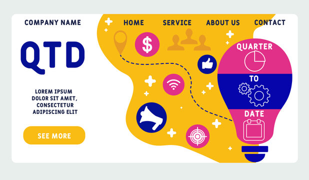 Vector website design template . QTD - Quarter To Date acronym. business concept. illustration for website banner, marketing materials, business presentation, online advertising.