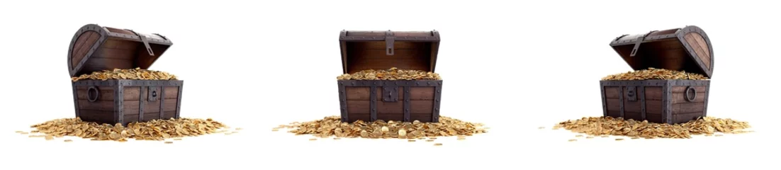 Fotobehang Open treasure chest overflowing with gold coins.  © Negro Elkha