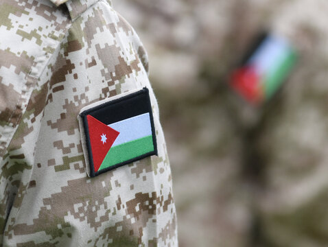 Jordanian Armed Forces (JAF). Flag of Jordan on military uniform.