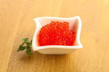 Red caviar in the bowl