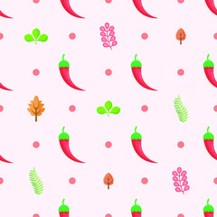 Seamless Pattern Abstract Elements Vegetables Food Pepper With Leaves Vector Design Style Background Illustration Texture For Prints Textiles, Clothing, Gift Wrap, Wallpaper, Pastel