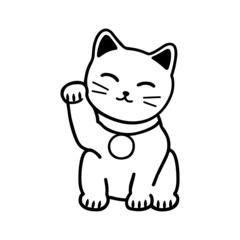 Japanese cat Maneki Neko. Symbol of good luck. Doodle style vector illustration