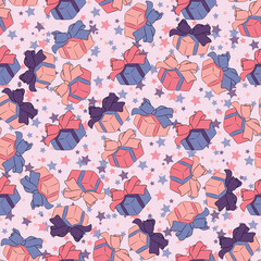 multicolored gift wrapping with a bow. background of the stars