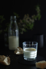 Milk and white bread in low key