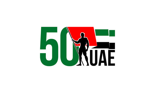 50 UAE national day, Spirit of the union. logo with the silhouette of arab sheikh and UAE flag illustration. Banner of the 50 years Anniversary National day of the United Arab Emirates 2 December 2021