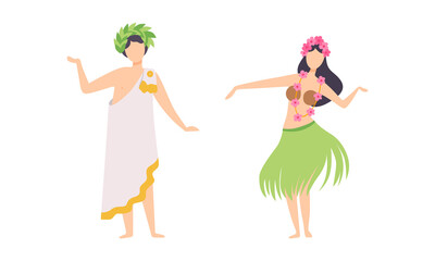 Man and Woman Character Wearing Carnival or Party Garment Vector Illustration Set