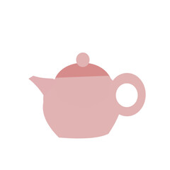 A pink teapot with a dark lid. 