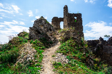 Jasenov Castle Slovakia near the town of Humenné. View of objekts and ruins that are being reconstructed for a tourist attraction with beautiful surroundings and nature