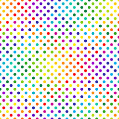 Multicolored dots on a white background. Rainbow seamless pattern, vector illustration. Texture for fabric, wrapping, wallpaper. Decorative print.