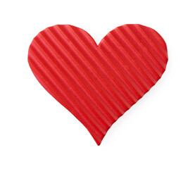 Single red valentine heart textured oblique isolated on white background. Symbol of love, passion, tenderness. Valentine day design element for holiday, greeting card and banner. High quality macro.