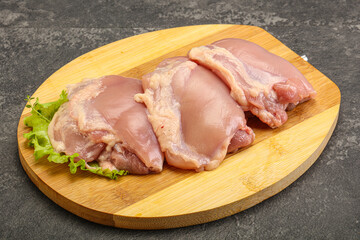 Raw chicken boneless and skinless leg