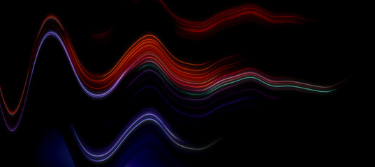 Abstract light waves trails on the dark background, illustration design
