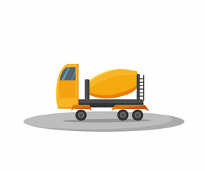 Concrete mixer truck. Vector cartoon illustration. Construction equipment.