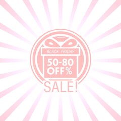 Black friday retro sales banner with sunrays, announcing discount, advertisement items, oldskool banner sunburst background