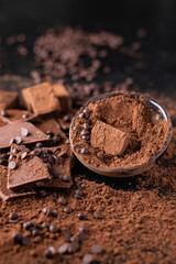 chocolate candies truffle in cocoa powder natural dessert sweets meal snack on the table copy space food background rustic