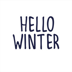 Hello Winter logo, seasonal banner. Hand-lettered text, design element isolated on white background