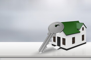 Miniature house and key. Rent a house concept