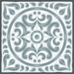 Portuguese azulejo ceramic tile pattern. Mediterranean traditional ornament. Italian pottery or spanish majolica.