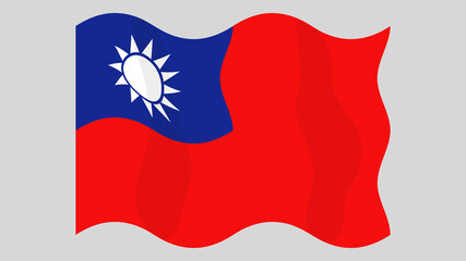 Detailed flat vector illustration of a flying flag of Taiwan on a light background. Correct aspect ratio.