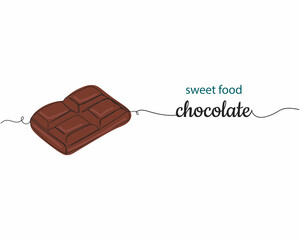 Continuous one line drawing of four squares of chocolate sweet food in silhouette on a white background. Linear stylized.Minimalist.