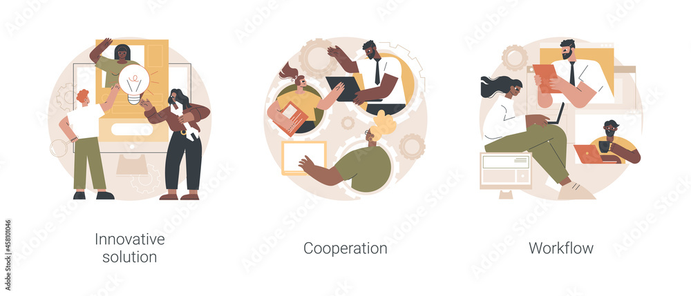 Poster business efficiency abstract concept vector illustration set. innovative solution, cooperation and w