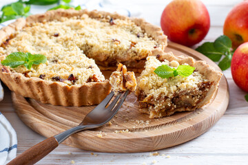 Apple pie with caramel. Homemade apple tart