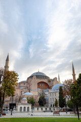 Fototapeta na wymiar Hagia Sophia at dawn, famous landmark of Istanbul taken in old town Sultanahmet area in Turkey