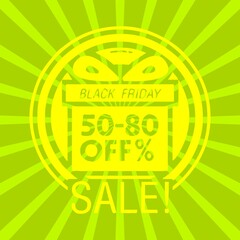 Black friday retro sales banner with sunrays, announcing discount, advertisement items, oldskool banner sunburst background