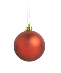Hanging red Christmas ball isolated on white