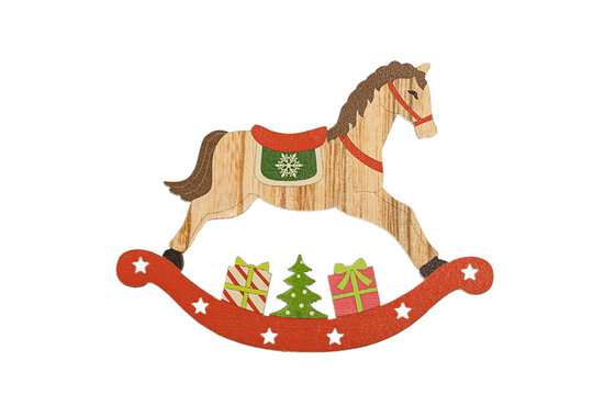 Wooden Christmas toy horse isolated on a white background