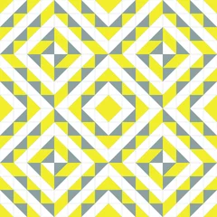Behang Geel Modern patroon bestaande uit een driehoek van drie kleuren. Naadloze patronen voor trendy stoffen, decoratieve kussens, inpakpapier, interieur. Trendkleuren grijs en geel 2021. Vector.
