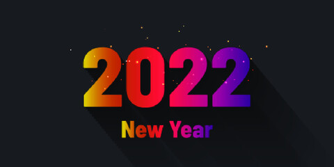 2022 New Year gradient text design on black background. Vector greeting illustration with colorful numbers